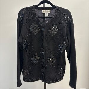 Victoria Harbour Black Embellished Sequin Cardigan – Size M